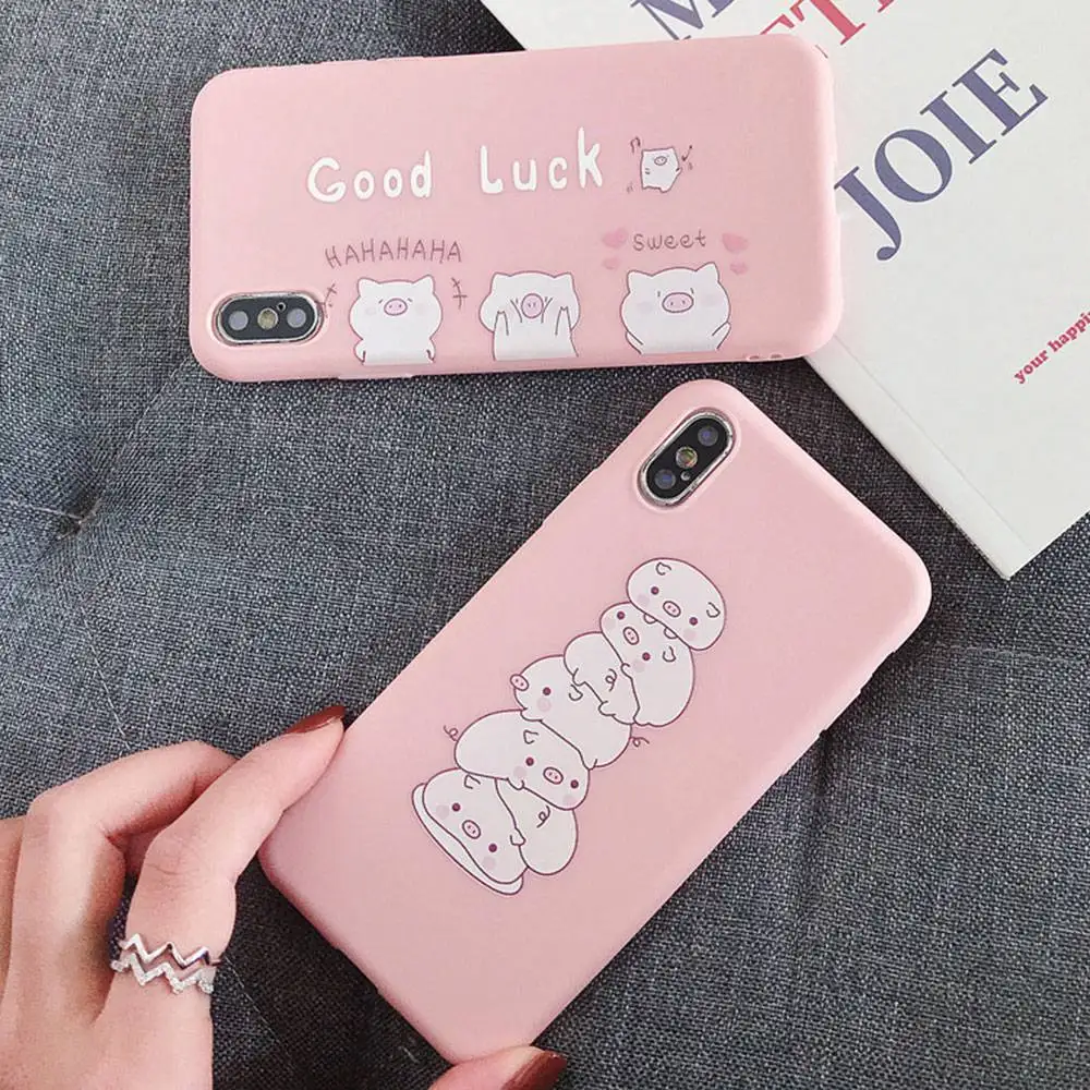 Cute Pink Case For iPhone X XS XR Xs Max Cases Animal Soft TPU Cover Matte Dirt-resistant Plain Fashion Phone Accessories | Мобильные