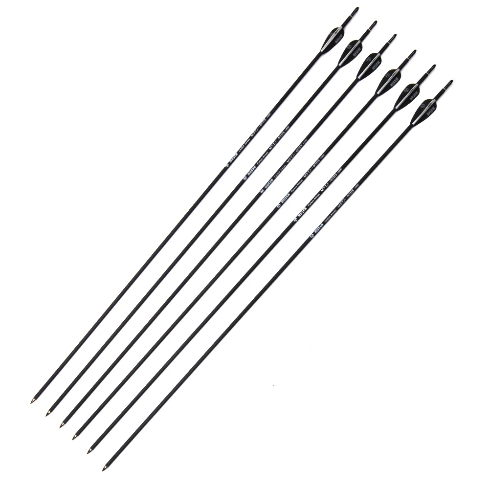 

RU 12/24pcs Carbon Arrow 30 Inches Spine 1000 OD 6mm ID 4.2mm Plastic Feather for 20lbs Compound/Recurve Bow Archery Hunting