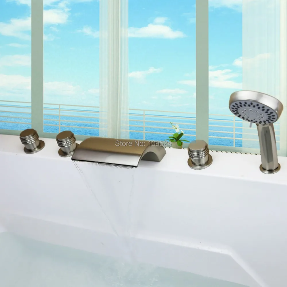 Бесплатная доставка матовый никелевый водопад 5 шт. широкий смеситель для ванны с