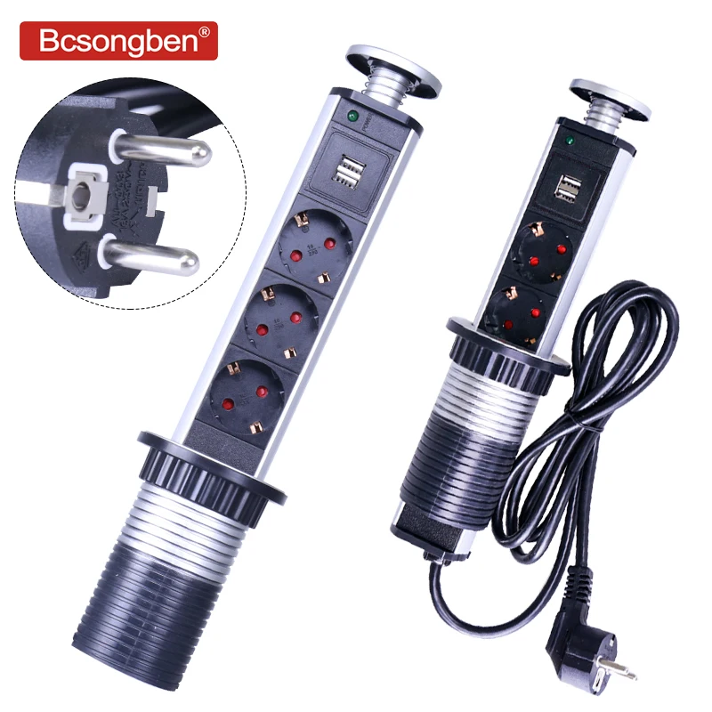 Вытяжная розетка Bcsongben всплывающее гнездо с 3 разъемами питания 2 usb выхода