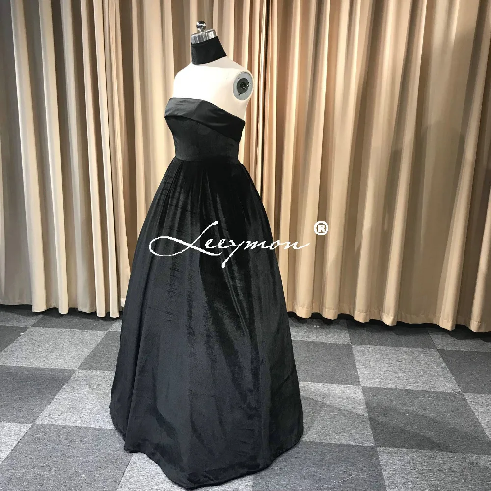 Leeymon На Заказ Длинный Черный Бархат Вечернее Платье 2019 Без Бретелек Выпускного