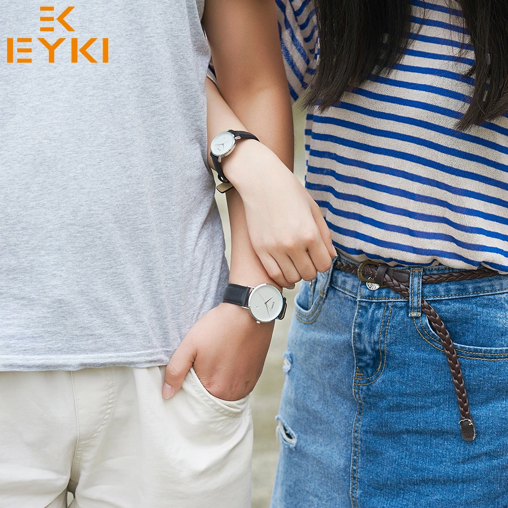 EYKI Relogio feminino masculino Топ бренд класса люкс ультра тонкие часы для влюбленных платье часы кварцевые кожа для мужчин женщин часы Подарочная коробка