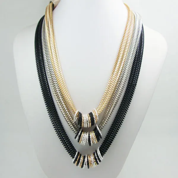 

New Hot Design Fashion Gold Tone Multi-Chain Bib Statement Necklace