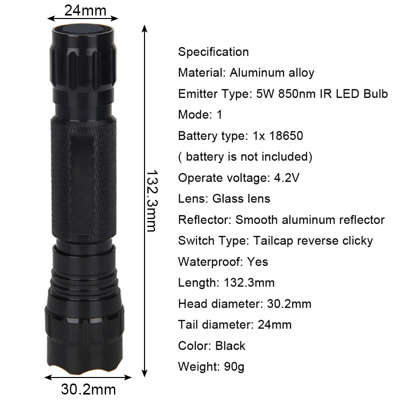850nm 5 Вт ИК фонарик Охота Ночное видение инфракрасное излучение тактический
