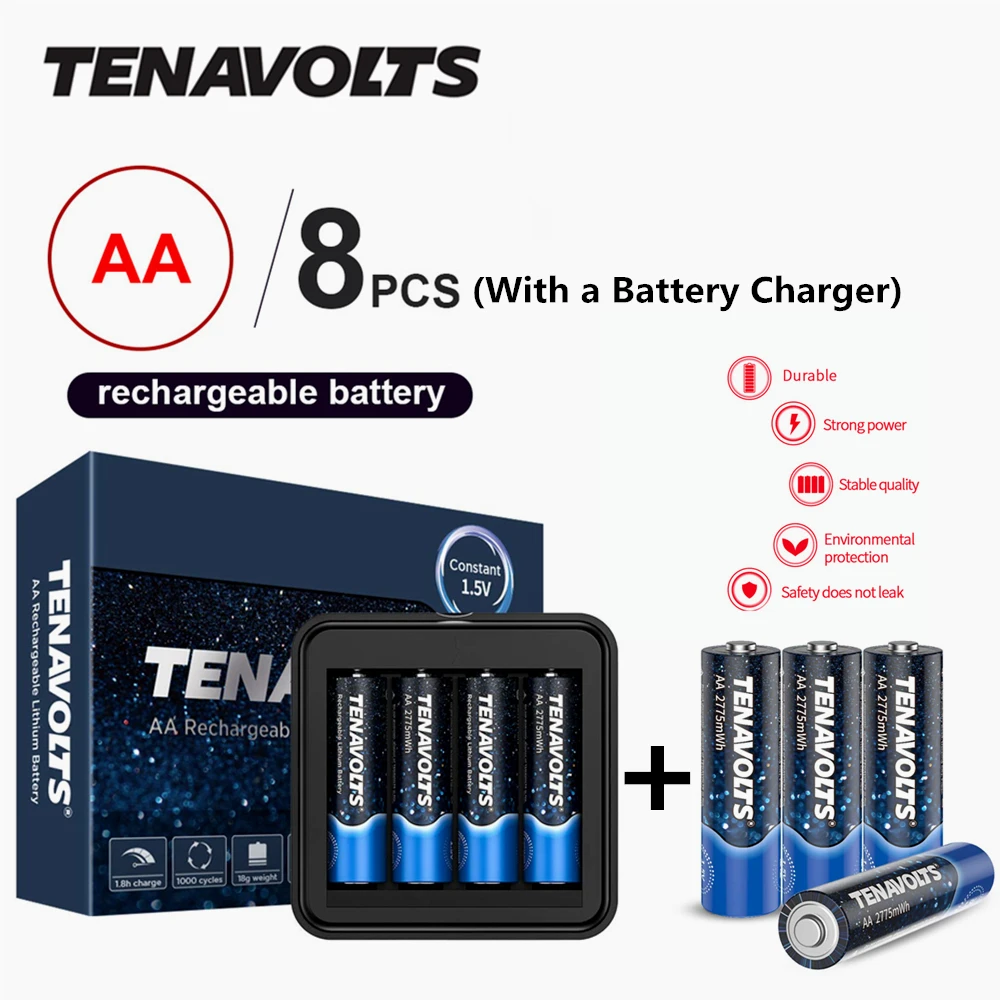 NANFU 8 шт. AA Аккумуляторная батарея с зарядным устройством TENAVOLTS Предварительно