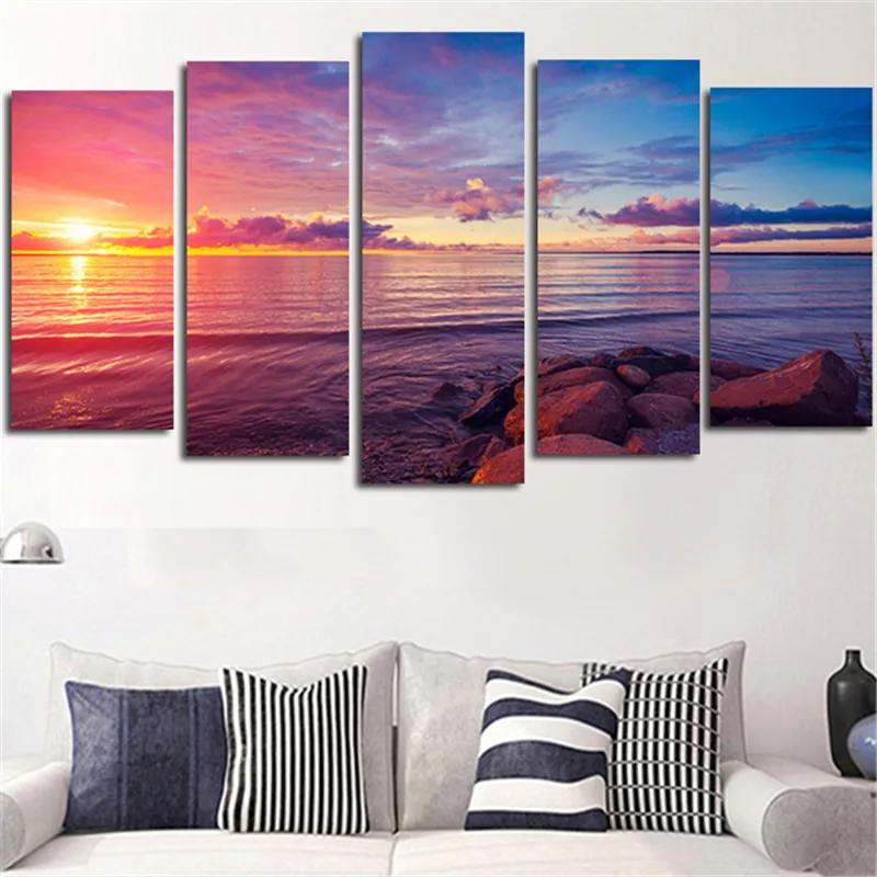 5 Pcs No Frame Wall Art Modular Tableau Picture Stone Is Land Sunset Modern Paintings Home Decor Living Room Canvas Print | Дом и сад