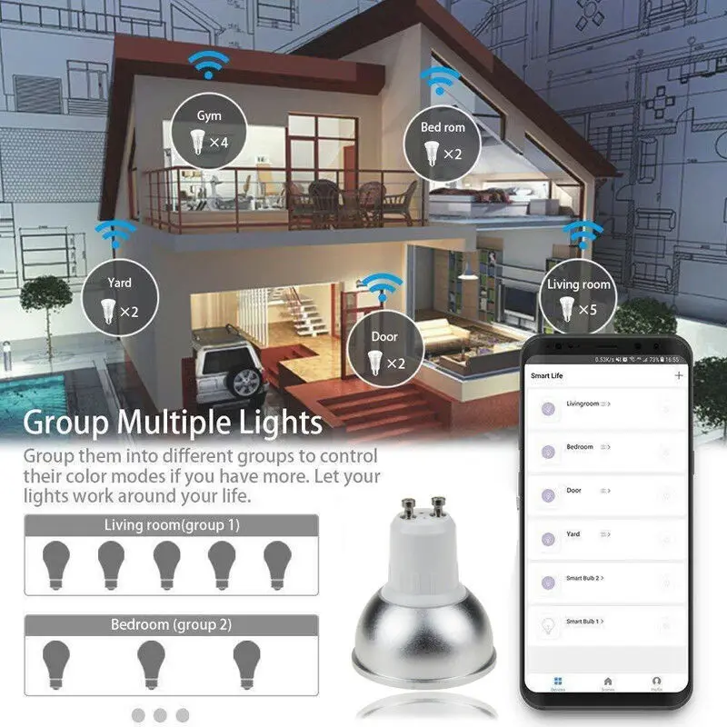 WiFi умная Светодиодная лампа 5 Вт GU10 RGB светильник пульт дистанционного управления