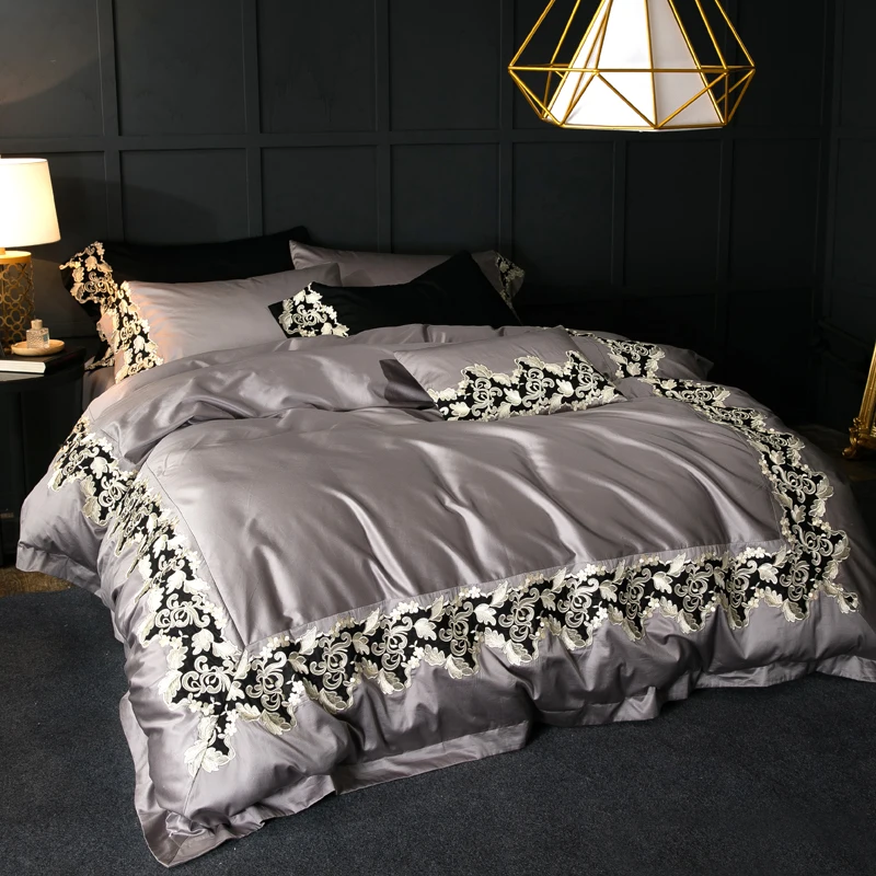 Роскошный комплект постельного белья 120S из египетского хлопка серого и