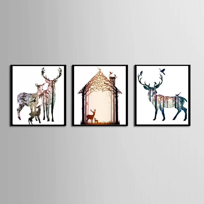 Лидер продаж 3 панели картины без рамки серия Nordic Elk HD Печать на холсте живопись