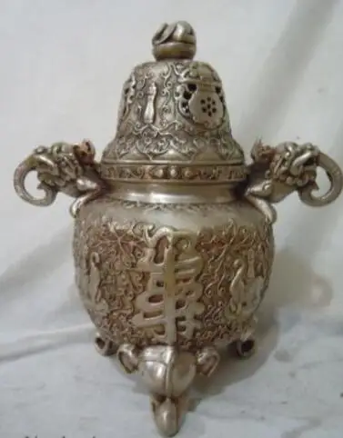 9 &quotпластины Китай серебра Дракон слон восемь сокровища кадило Ладан горелки |