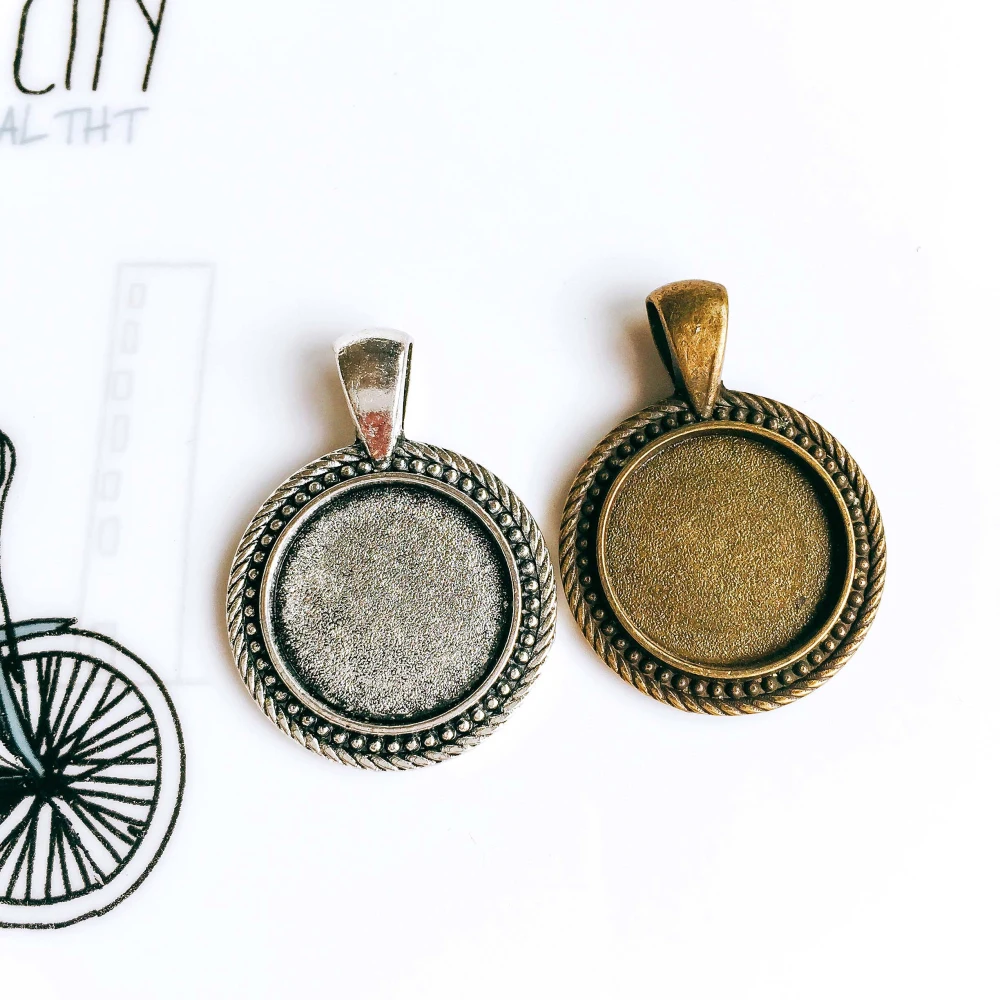 18 мм Античная Бронзовый серебристый Стекло заготовки под Кабошон базы Подвеска