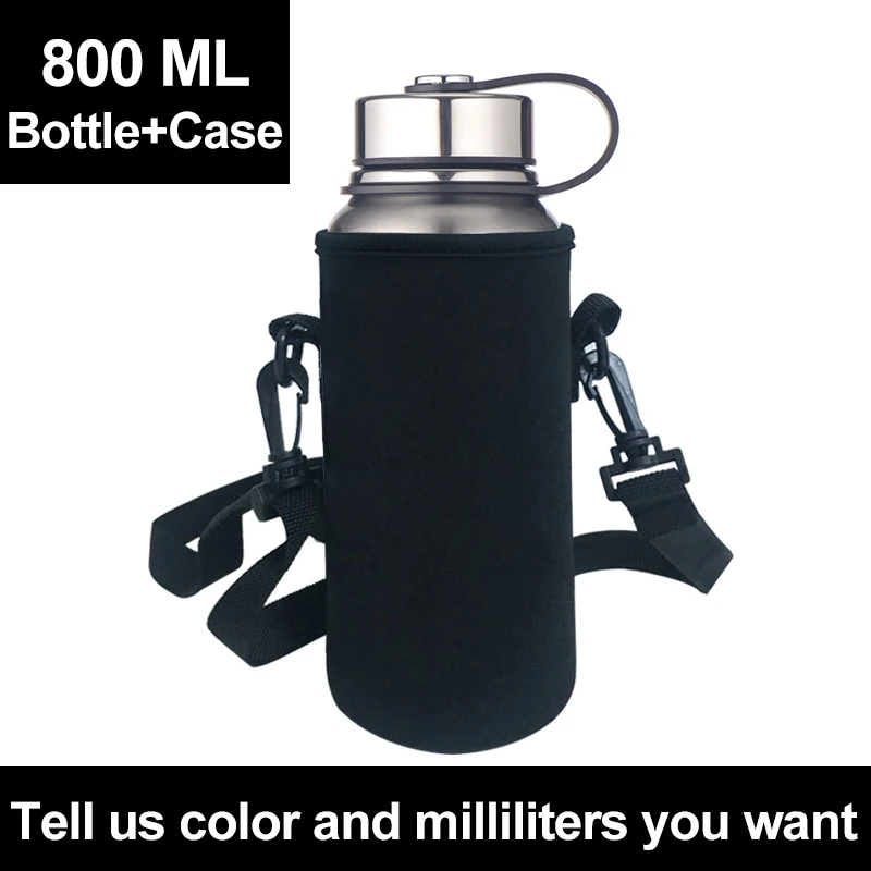 800ml With Case 600/800/1100/1500ml термос с двойной стенкой Нержавеющая сталь вакуумная фляга-термосом для бутылочки для Бутылки для воды спортивный шейкер кружка - Цвет: 800ml With Case