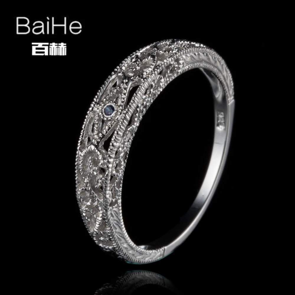 BAIHE подлинной стерлингового серебра 925 0.01ct H/SI настоящий круглые сапфиры на
