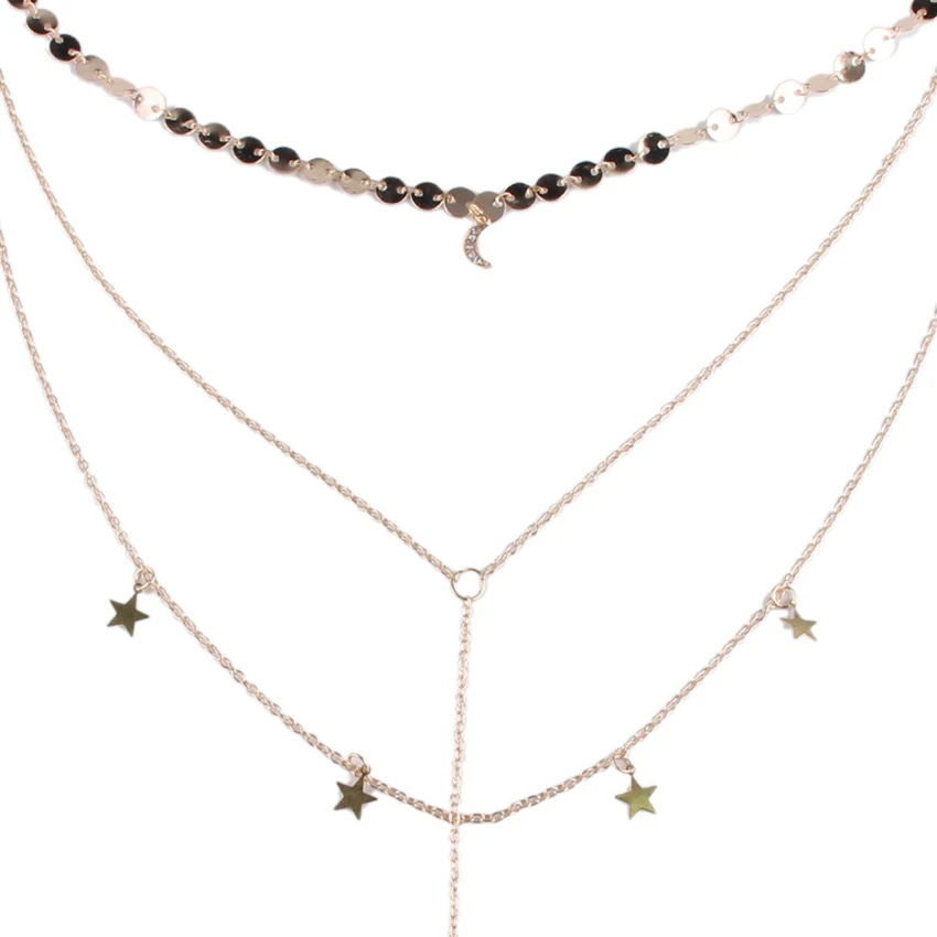 DiLiCa Korean Fashion Choker Necklaces for Women Layering Alloy Star Chain Necklace Pendant Female Long Pendants | Украшения и