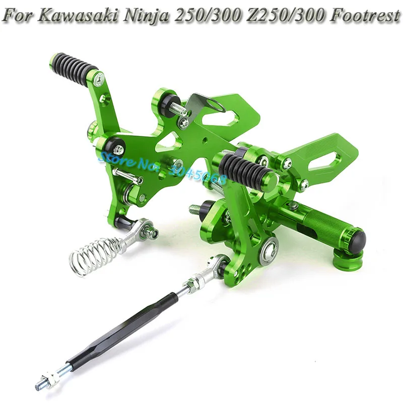 Для Kawasaki Ninja 250 Ninja 300 Z250 Z300 Мотоцикл Регулируемый правый левый задний комплект ЧПУ подножка подножки 2013 15 16 - Цвет: Зеленый