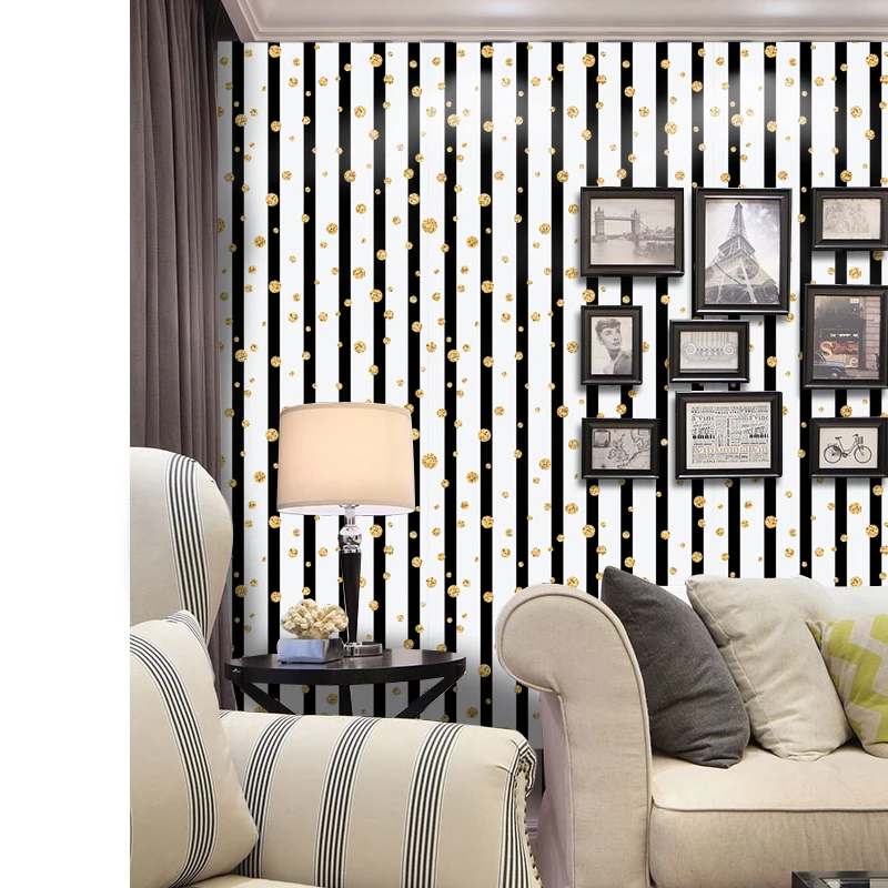 [Fundecoration] полосы золотые обои в горошек самоклеющиеся для гостиной детской