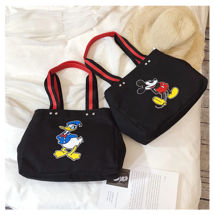 Disney Микки Маус мультфильм леди сумка холщовая Женская сумочка через плечо Большая вместительная сумка шопинг Портативная сумка подарок для девочки