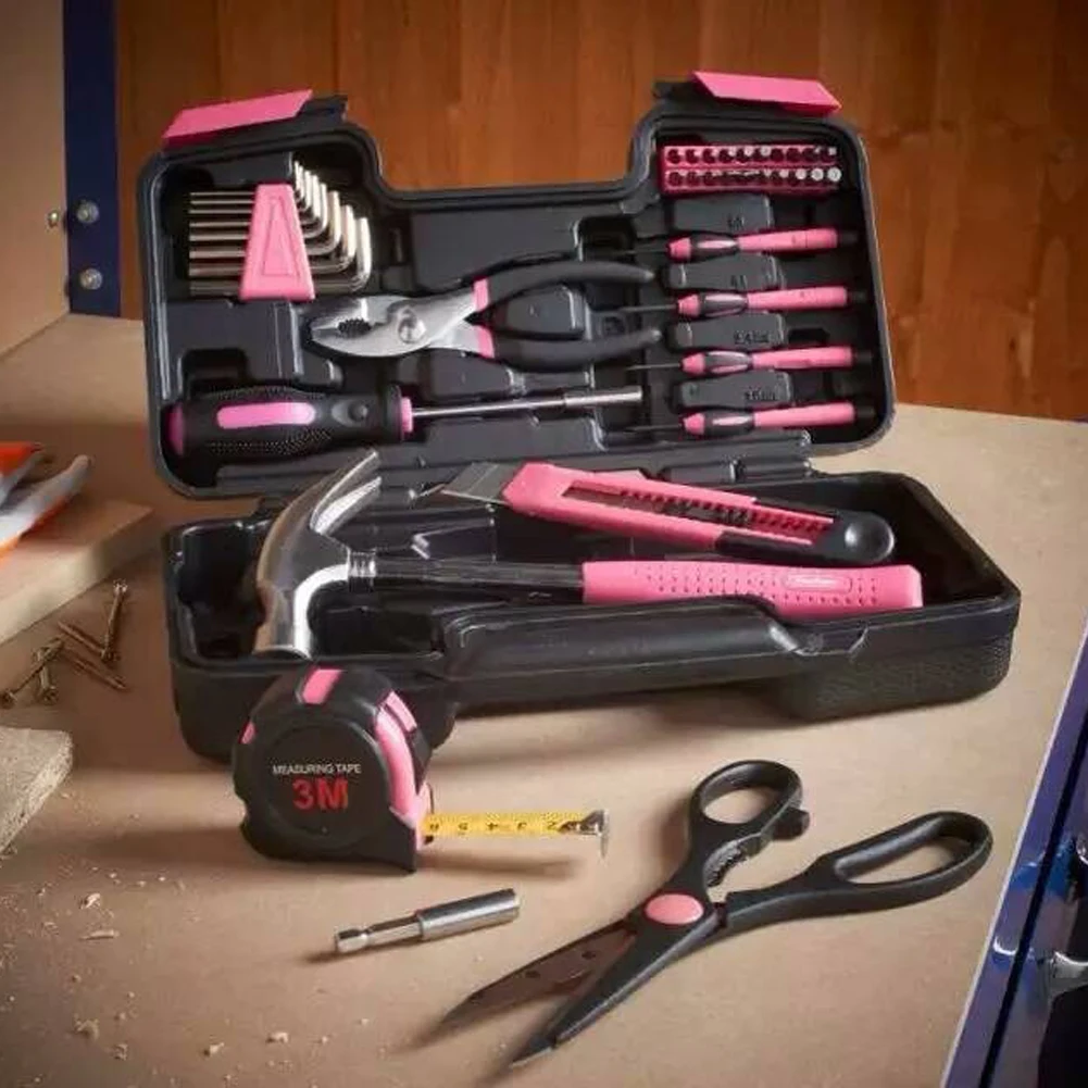 Pink 40pcs Tool Set Household Hand Car Maintenance Tools Kit With Plastic Toolbox Storage Case | Инструменты