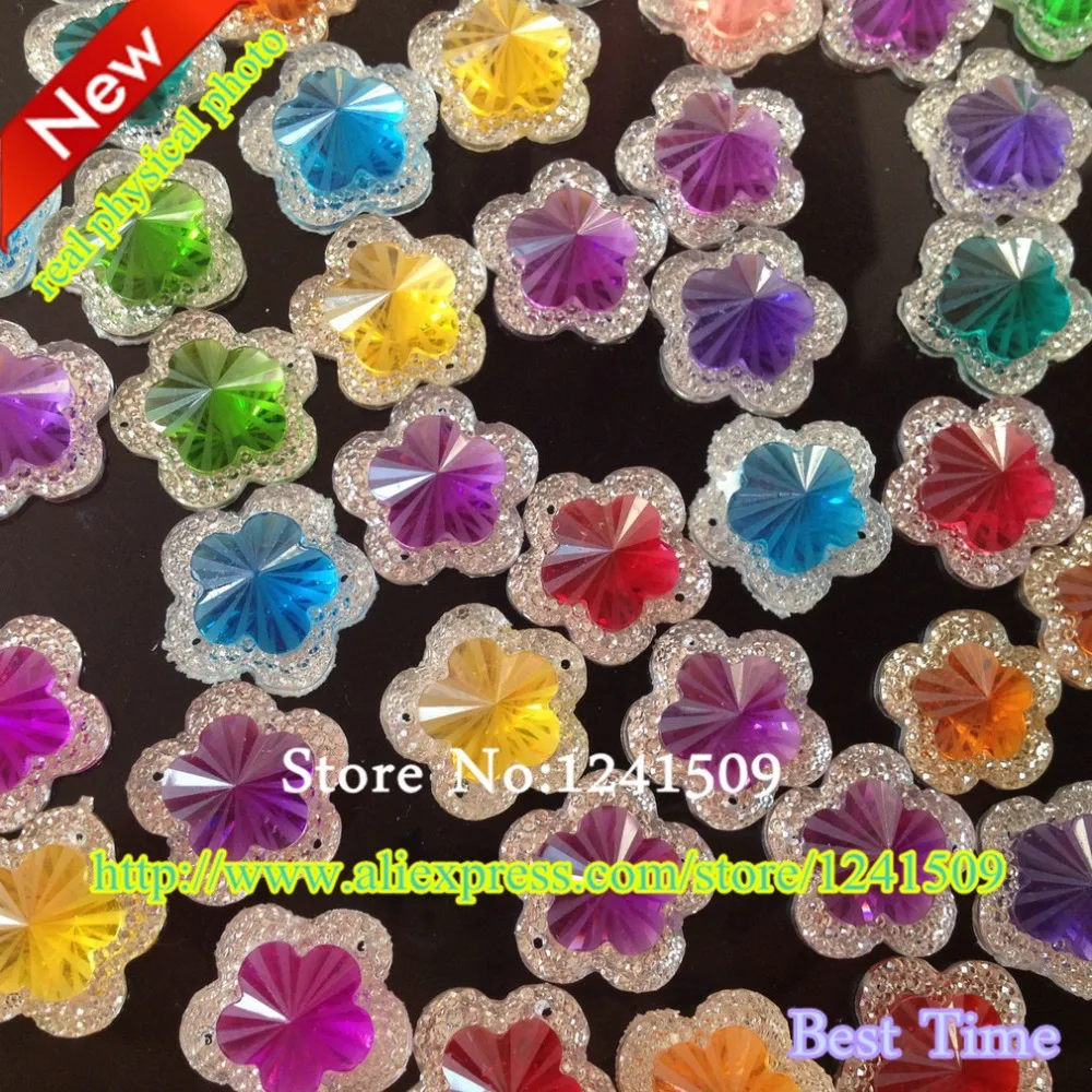 High quality New 20mm 80pcs Beautiful Rhine Rock Flowers Mixed Colors 2 Holes For Sewing Headdress Jewelry Arts And Crafts ass-3 | Дом и сад