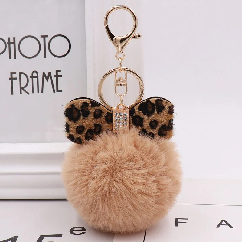 

Winter explosions leopard bow plush keychain creative Pom Pom Keyrings Fure ball Bag Pendant Pompom Key Chain Women female D0835