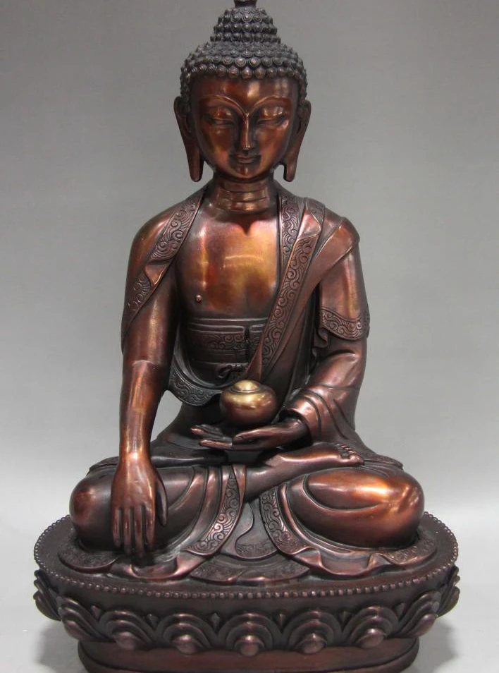 

Free Shipping 12" Chinese Buddhism Temple Red Copper Sakyamuni Tathagata Buddha God Statue 30cm