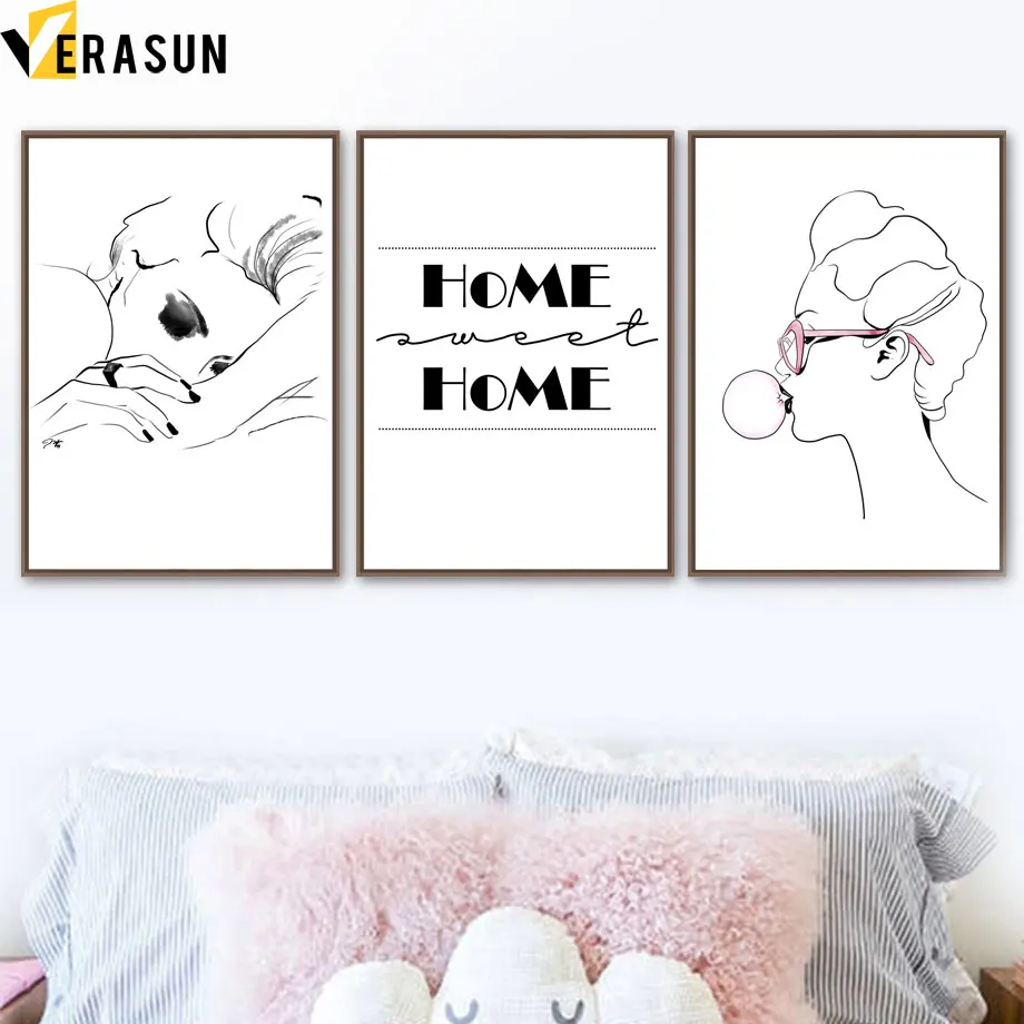 Line Girl Bubble Home Цитата минималистичные скандинавские постеры и принты настенная