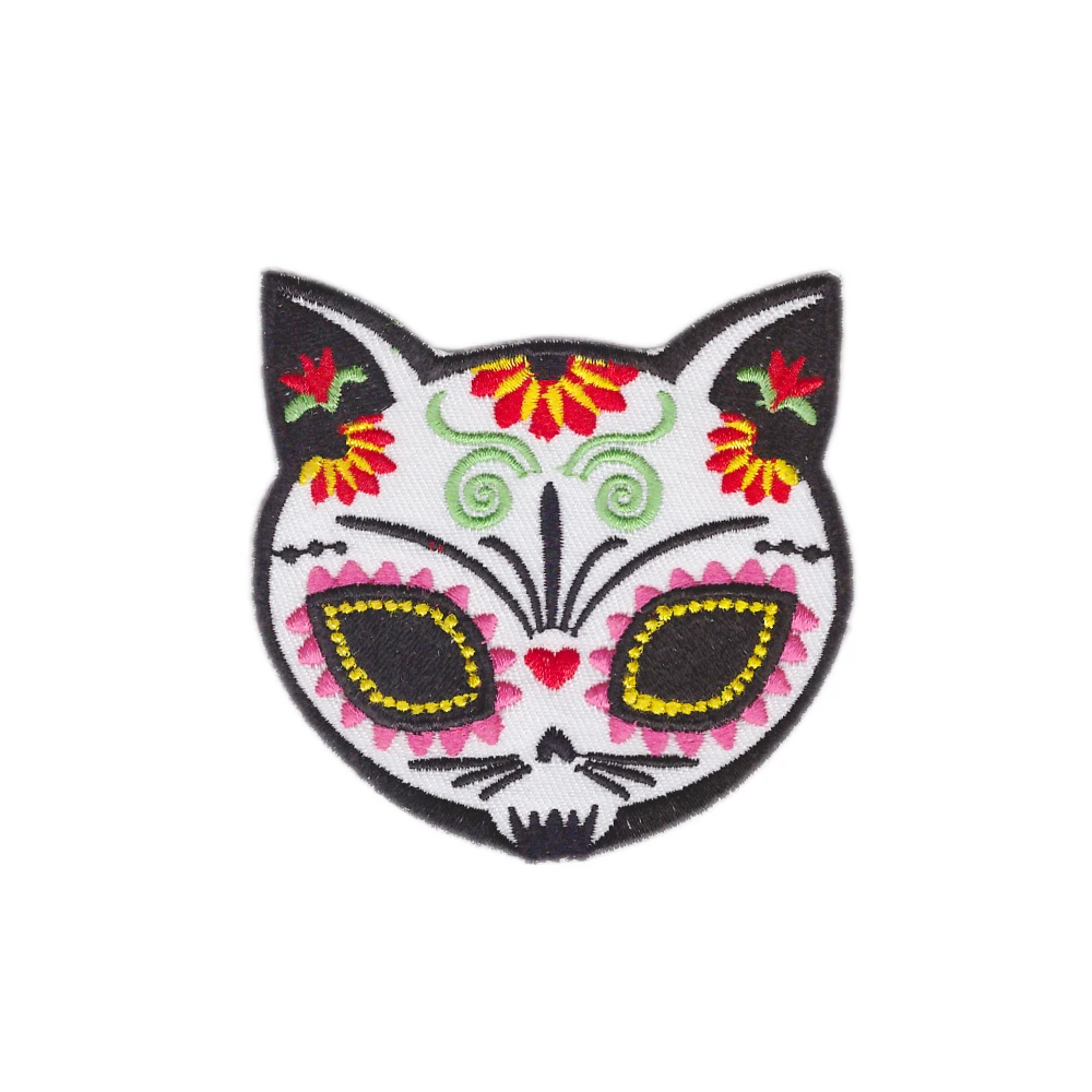 Дизайн Кошачий сахарный череп Gato Muerto железо-на Патч День мертвых/dia de los muertos