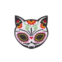 designs cat sugar skull gato muerto iron on patch day of the dead dia de los muertos