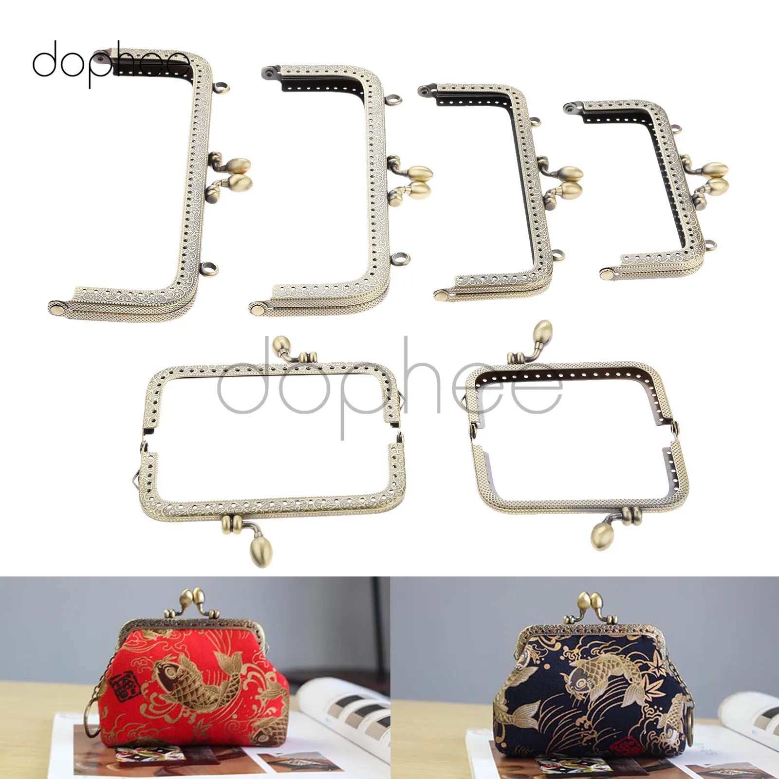 Dophee 2 шт. 8 5/10 5/12 5 см бронзовая квадратная металлическая ручка каркас для кошелька