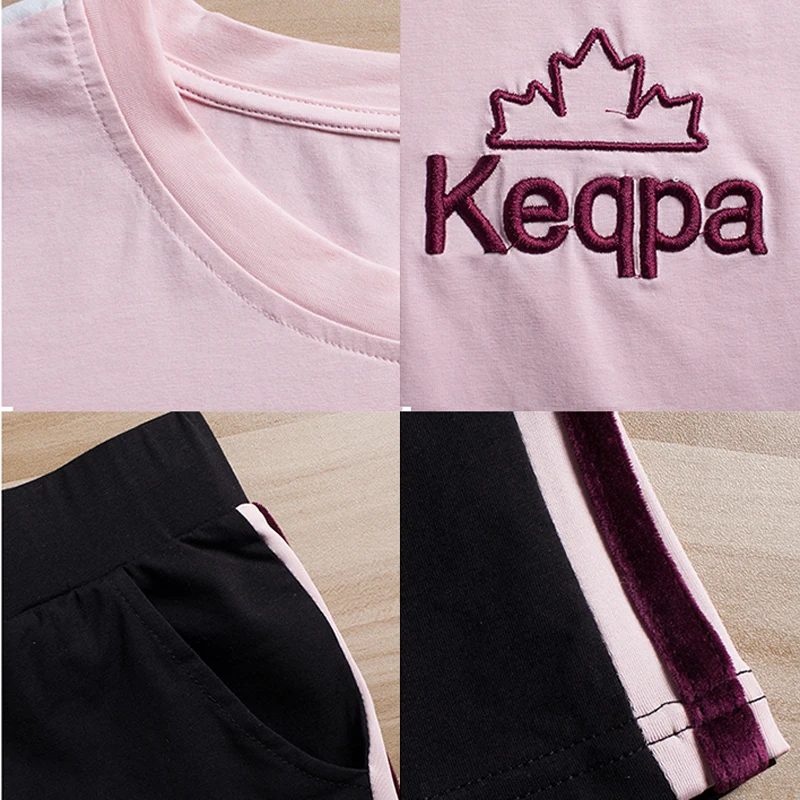

Cotton 2020 Summer Two Piece Outfits Pink Tracksuit Sportswear Fitness Co-ord Set for Women Plus Size Big Pant and Top Clothing
