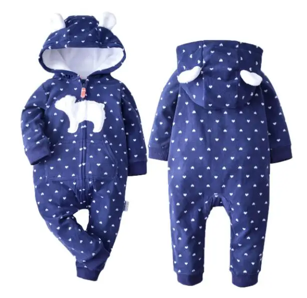 Blue heart bear Зимняя одежда bebes, комбинезон для девочек, пижамы для младенцев, флисовый Детский комбинезон с капюшоном, детская одежда с рисунком лисы, теплая одежда для маленьких мальчиков - Цвет: Blue heart bear