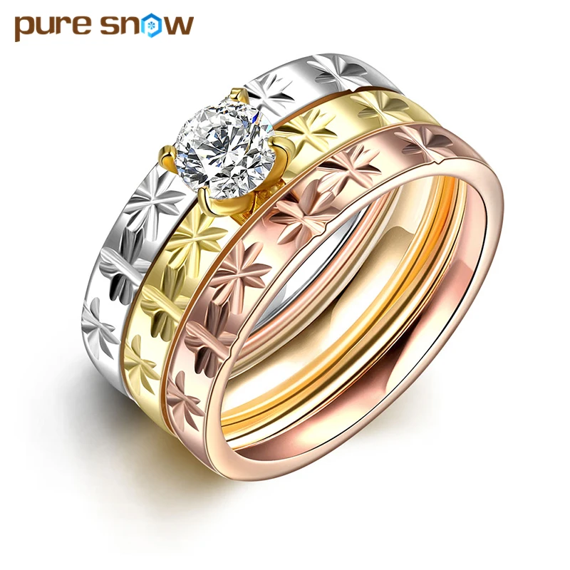 Pure Snow Carved Flowers Pattern Design Gold Color Stainless Steel Ring Anniversary Birthday Gift For Women | Украшения и