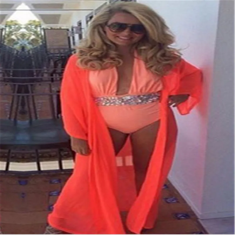 Женское платье-бикини Пляжное однотонное шифоновое большого размера 2017 | Женская