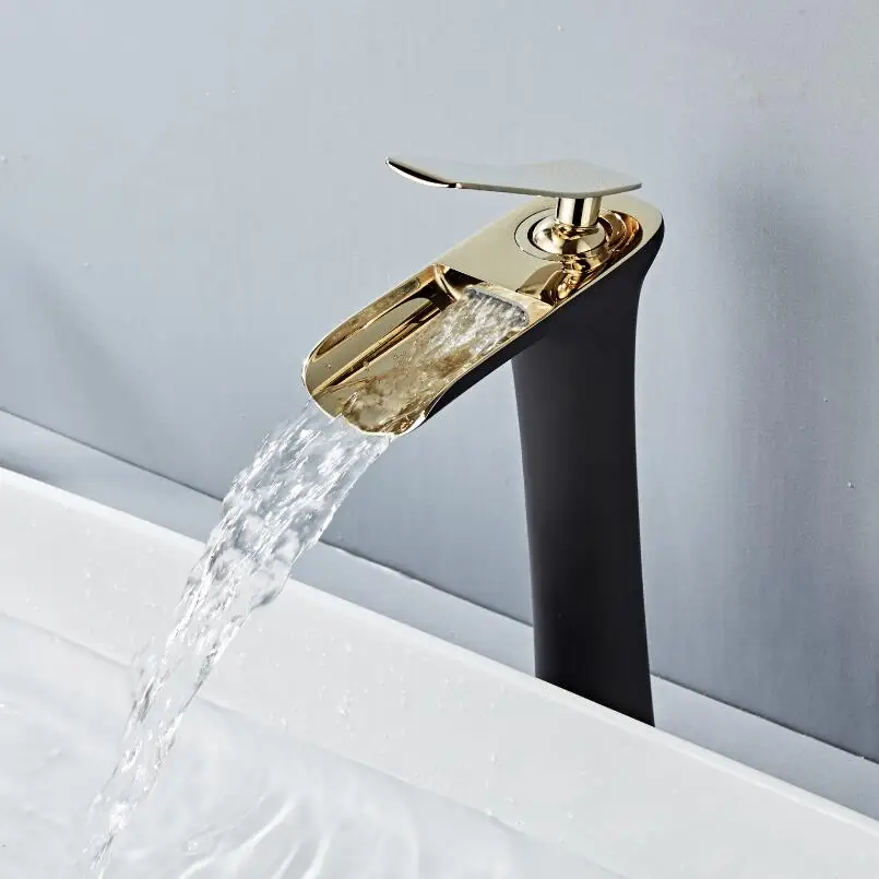 Черный золотой кран для раковины холодной и горячей воды ванной комнаты с одной