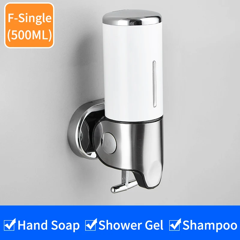F-Single Liquid Soap Dispenser Wall Mounted 500ml Shower Gel Shampoo Dispenser Detergent Triple Hand Hotel Mall Kitchen Hand Soap Bottle - Цвет: F-Single
