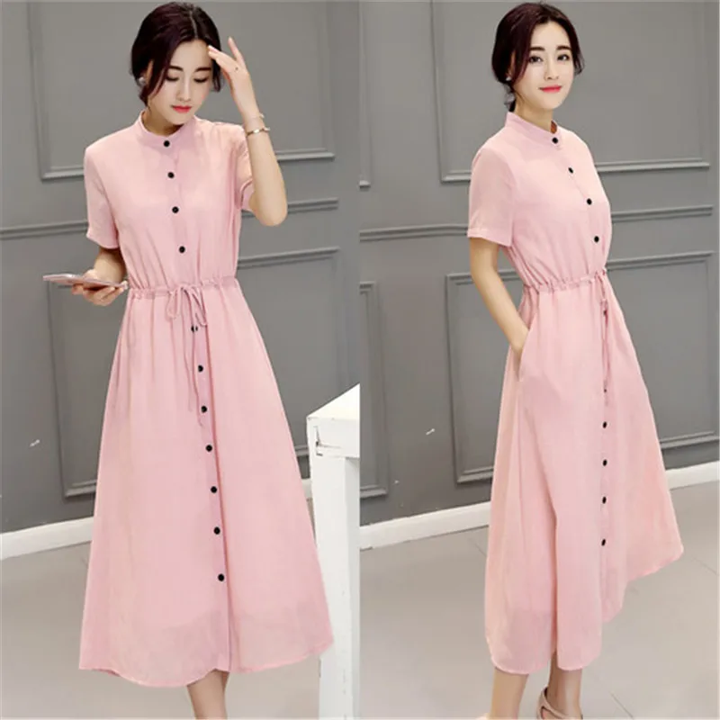 Летняя модная женская шифоновая рубашка воротник с короткими рукавами платье