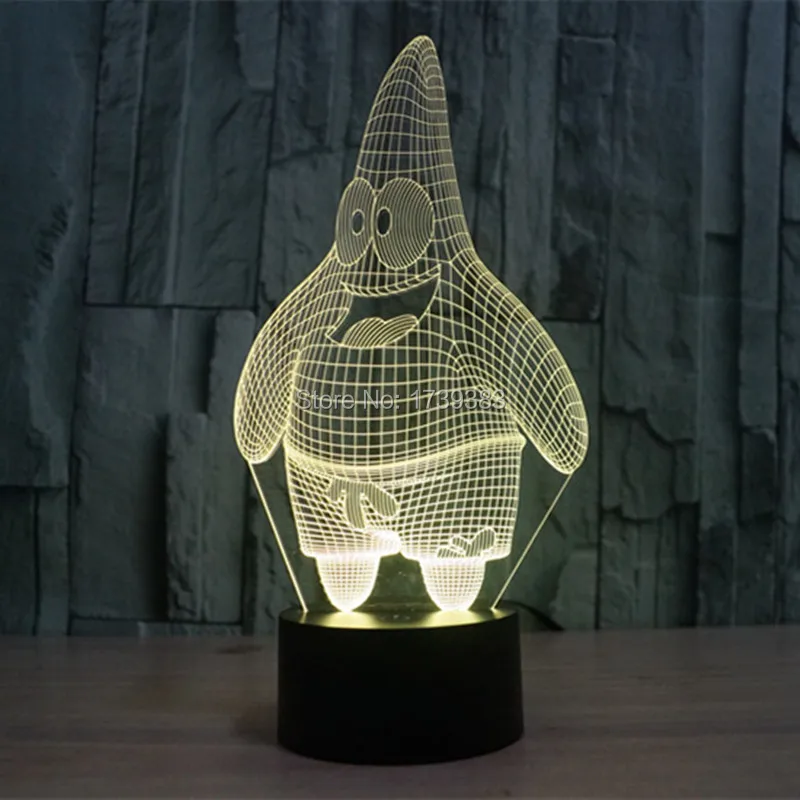 Светящийся цветной мультяшный Губка Боб Патрик звезда 3D акриловый светодиодный ночник пластиковый USB 3D светодиодный Настольный светильник