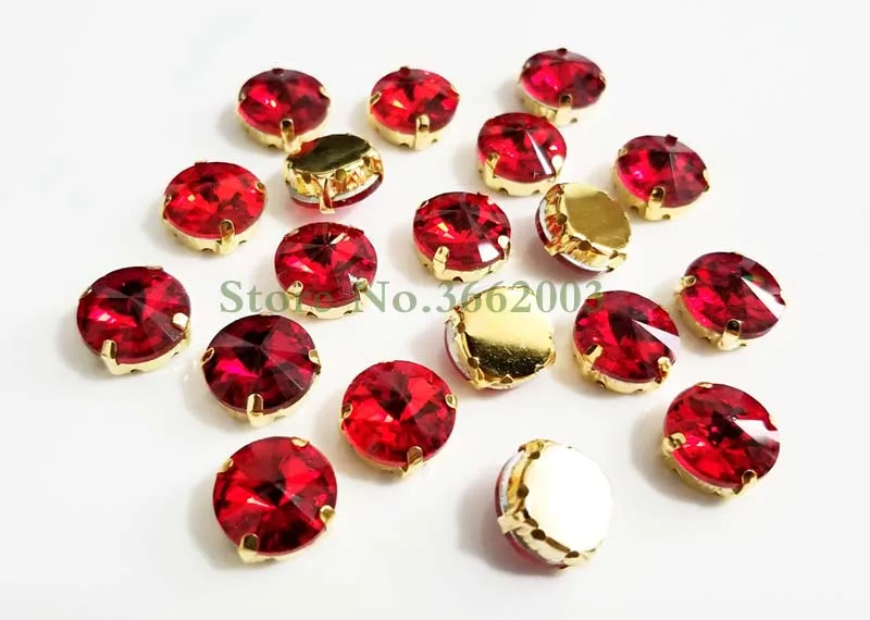Красная круглая Золотая нижняя часть стеклянный кристалл AAA пришивные стразы с