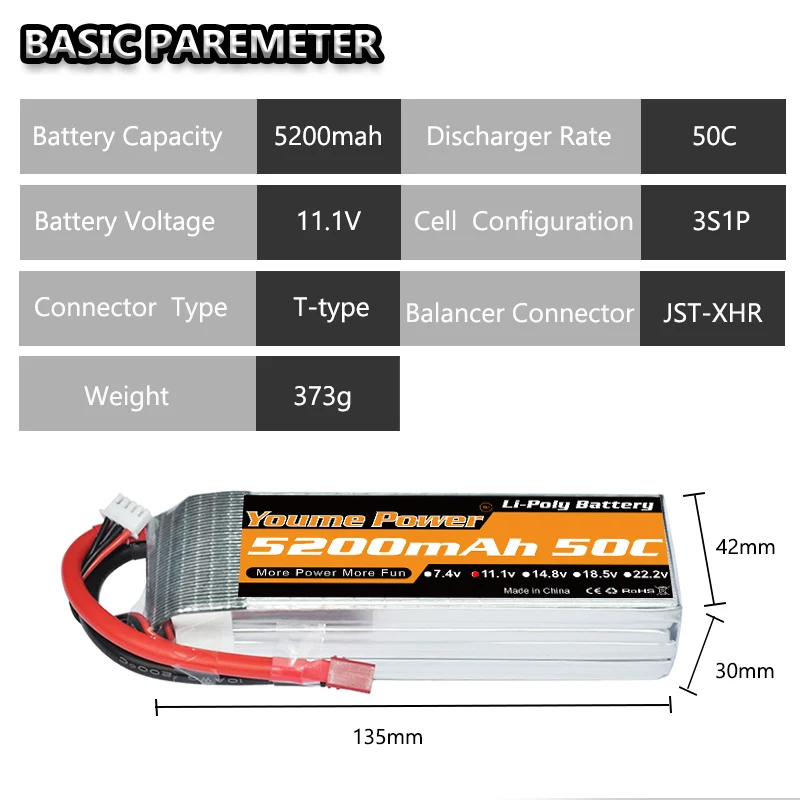 YOUME 3S 5200 мАч 11 1 В 50C LiPo RC батарея W Deans XT60 разъем для масштаба 1/10 автомобиль Evader BX