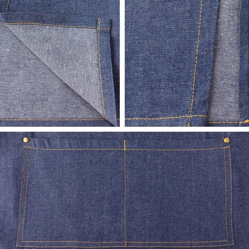 LA MIU Fashion Blue Jeans Denim Apron Kitchen Cooking Cafe Chef Waiter Worker Bib Dress Adjusted Pockets For Woman Man | Дом и сад