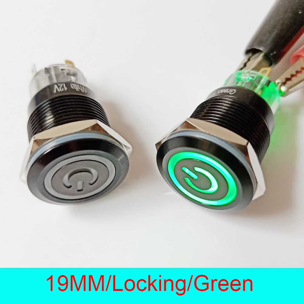 50pcs 19mm IP67 Waterproof Self Locking Latching ON/OFF 24V LED Lighted Black Metal Push Button Switch (Ring+Power Symbol) | Обустройство