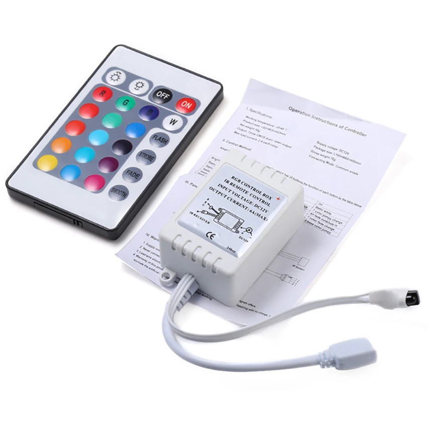 

24-key RGB Controller DC 12V 2A IR infrared LED Strip Dimming Controller 34-type Function Modes Regulator Output 3-way