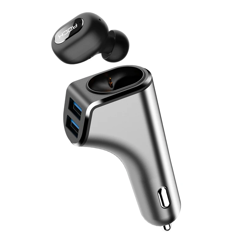 slivery gray Интеллектуальное автомобильное зарядное устройство ROCK B400 с двумя usb-портами+ 4,2 Bluetooth, цифровые наушники, быстрая зарядка, мониторинг для iPhone xs, samsung - Тип штекера: slivery gray