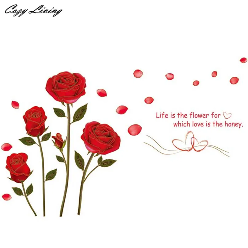 Наклейка на стену в спальню романтические настенные наклейки виде красных роз