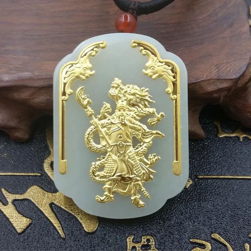 Кулон Hetian Jade &quotGuanyu&quot Нефритовое ожерелье GuanGong счастливый амулет 24 K золотые