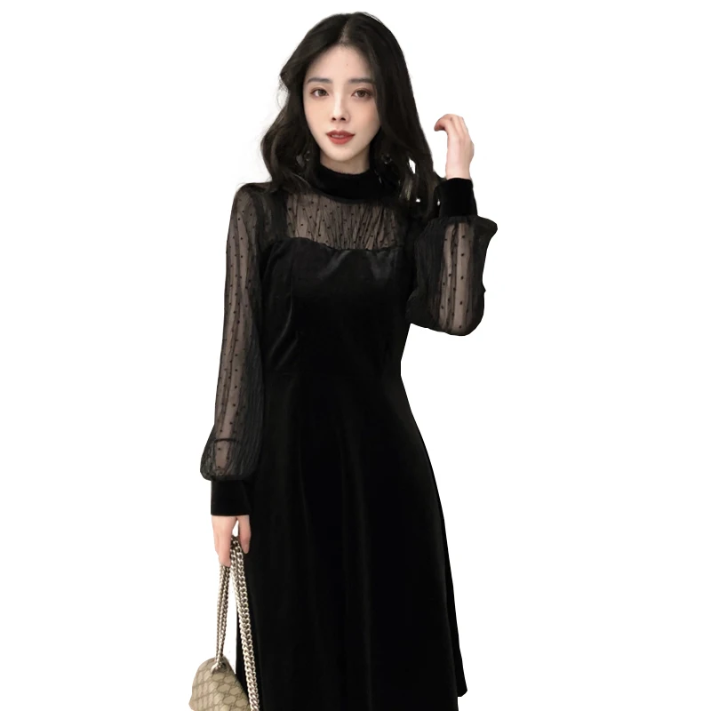 Осеннее платье для женщин серия han новинка 2018 длинное комбинированное газовое с