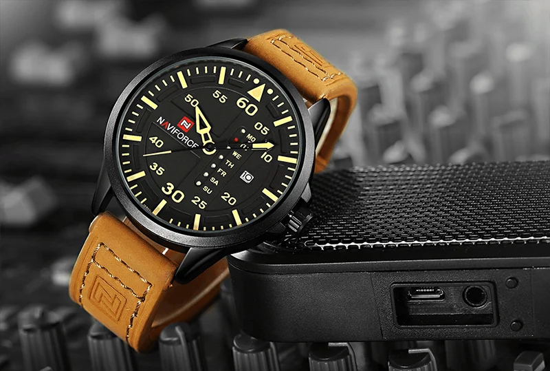 NAVIFORCE Luxury Brand Дата Японии Movt Квадратной Мужчины Кварцевые Casual Часы Армии Военные Спортивные Часы Мужчины Часы Мужской Кожаный Часы