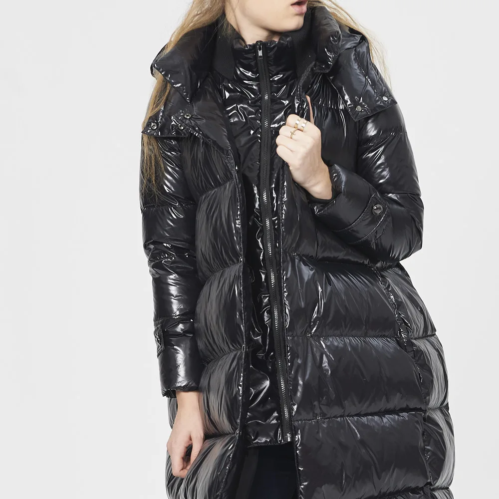 

Winter warm down coat hooded women false twinset enlarge size long down jacket hooded long loose thick down coat female PMM1018