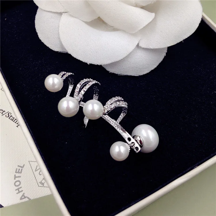 Серьги Клипсы из серебра 925 пробы для женщин ушной манжет циркона с жемчугом