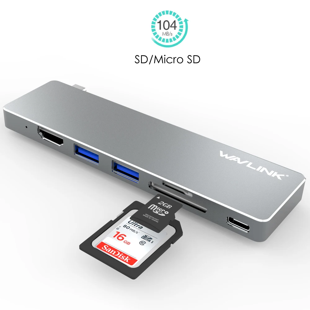 Wavlink usb-хаб 3,0 USB-C порт к HDMI 4k видео USB3.0 SD и TF/Micro SD кардридер мини док-станция для MacBook Pro USB порты